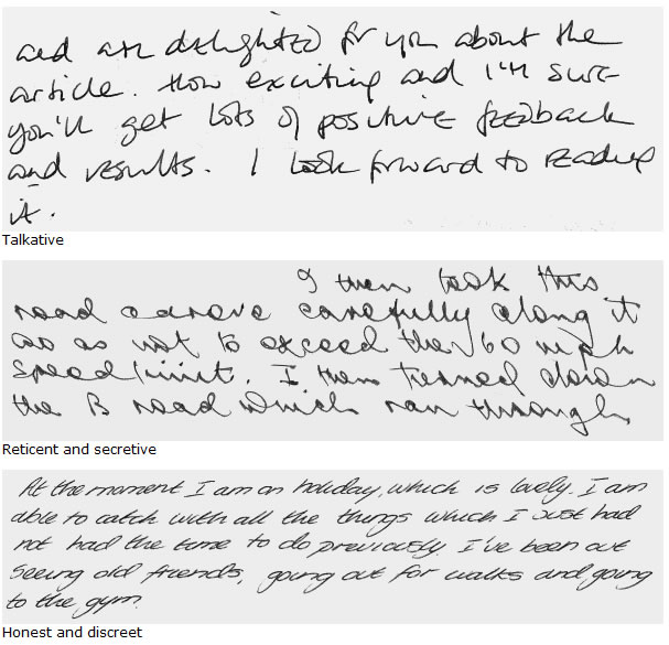 Handwritten text samples in black ink on white background with labels